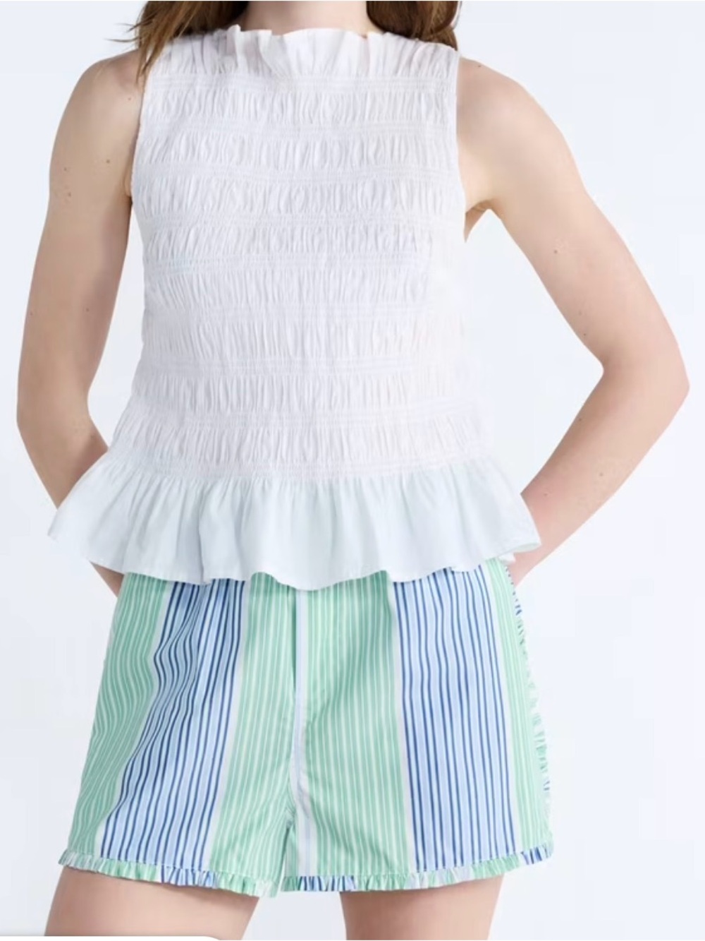 Free Assembly Women's Smocked Peplum Sleeveless Cotton Top